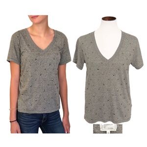 Current/Elliott gray studded v-neck tee
